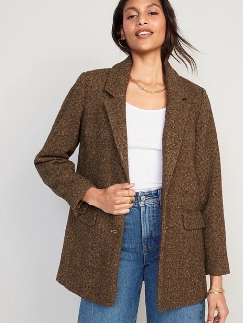 Old Navy Womens Brown Herringbone Blazer Jacket - Picture 1 of 4